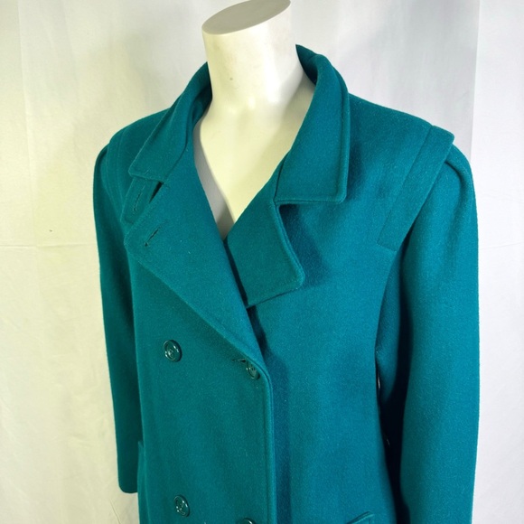 NICCOLINI GREEN WOOL TRENCH COAT VINTAGE EMERALD WINTER COAT 70s WOMAN SIZE 14 - Picture 7 of 16